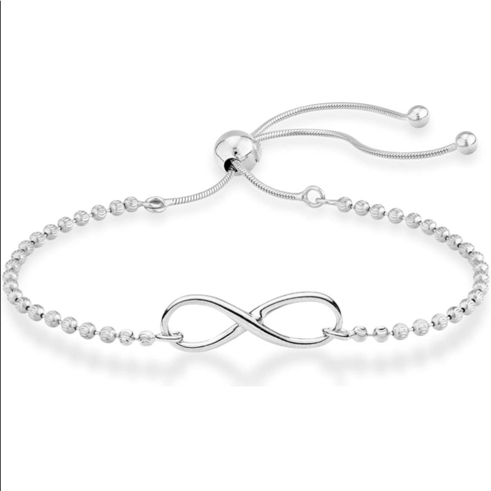 Miabella Italy sterling silver infinity bracelet with bolo closure